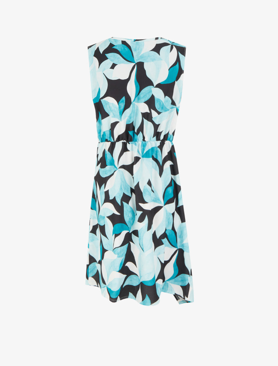 Robe style portefeuille sans manches imprimé feuillages - Turquoise - 2