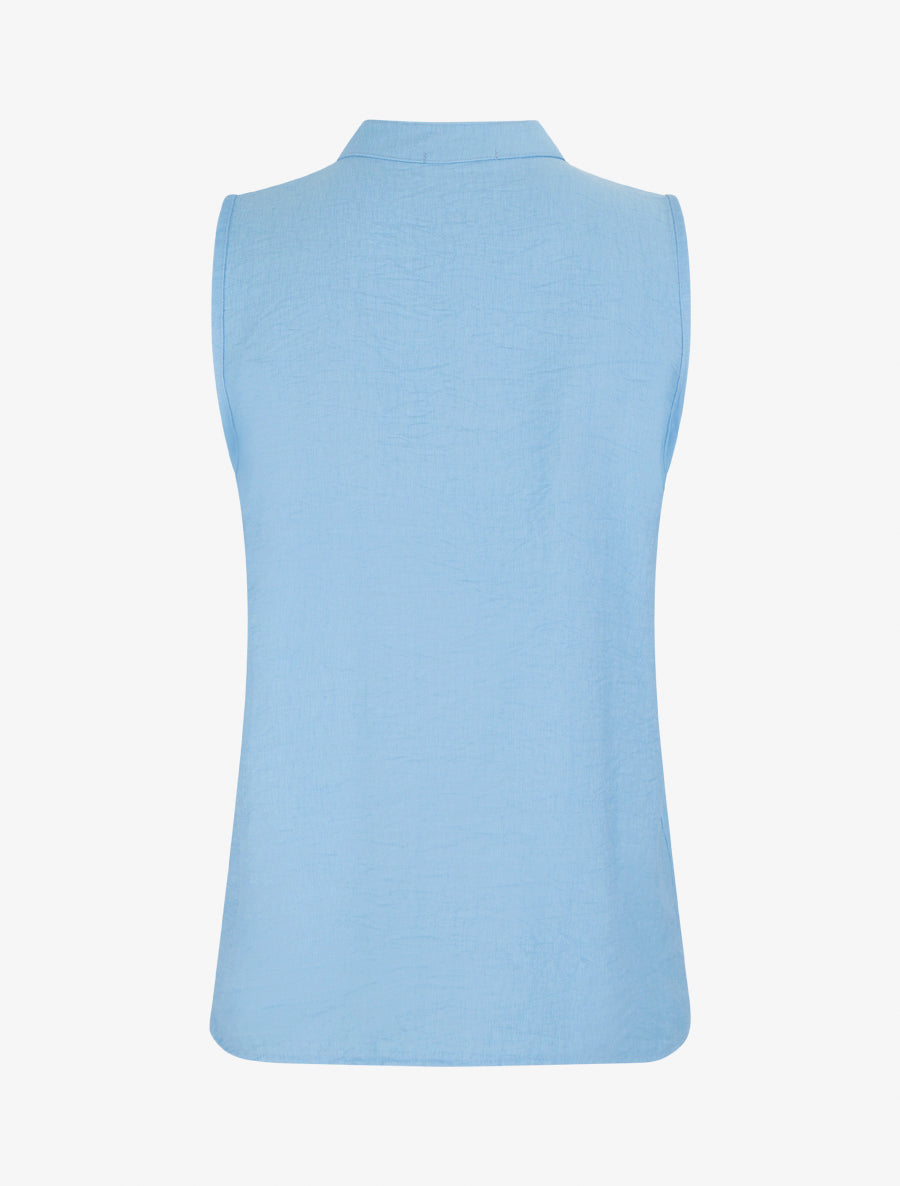 Top droit sans manches à boutons décoratifs - Bleu ciel - 2
