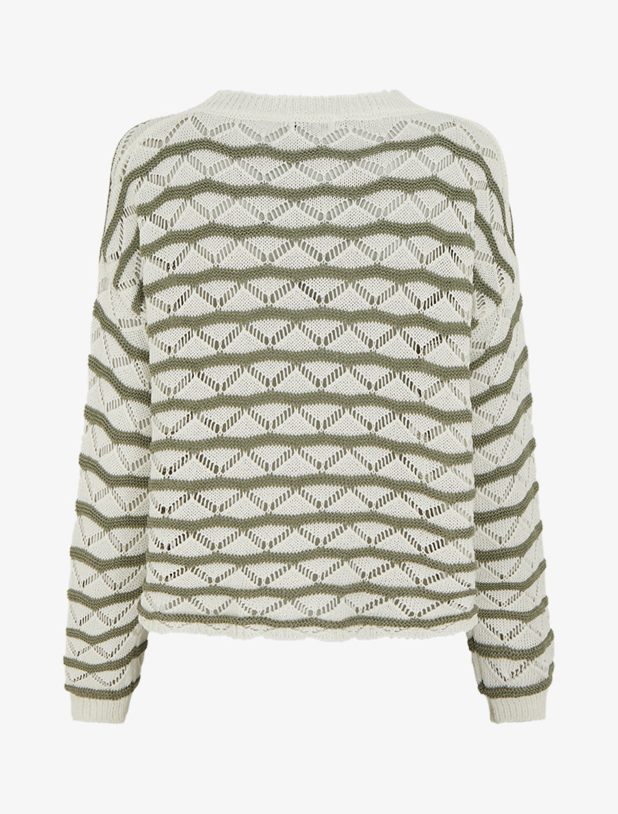 Pull ajouré à rayures fantaisies - Kaki - 2
