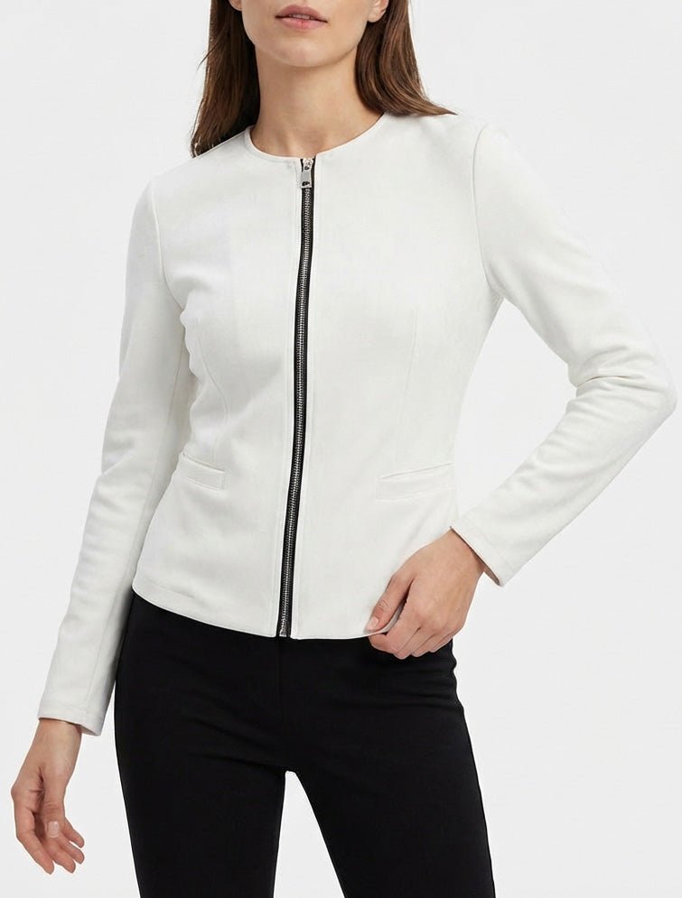 Suède jas met rits. - Wit