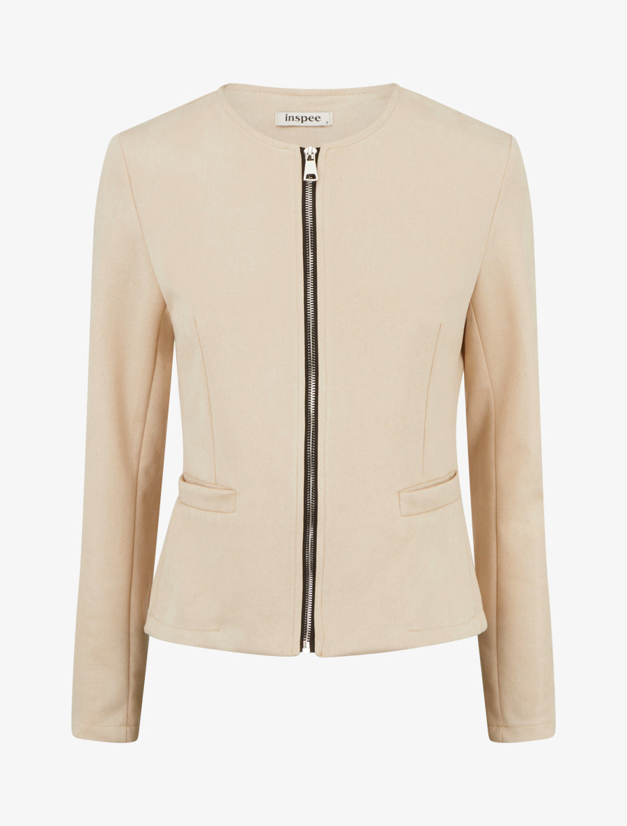 Veste en suédine zippée - Beige clair - 1