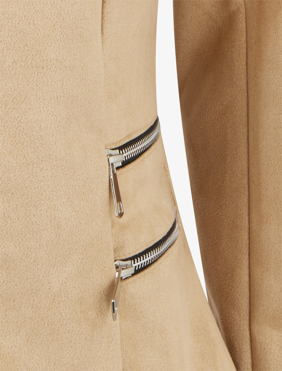 Veste en suédine à poches décoratives zippées - Beige foncé - 3