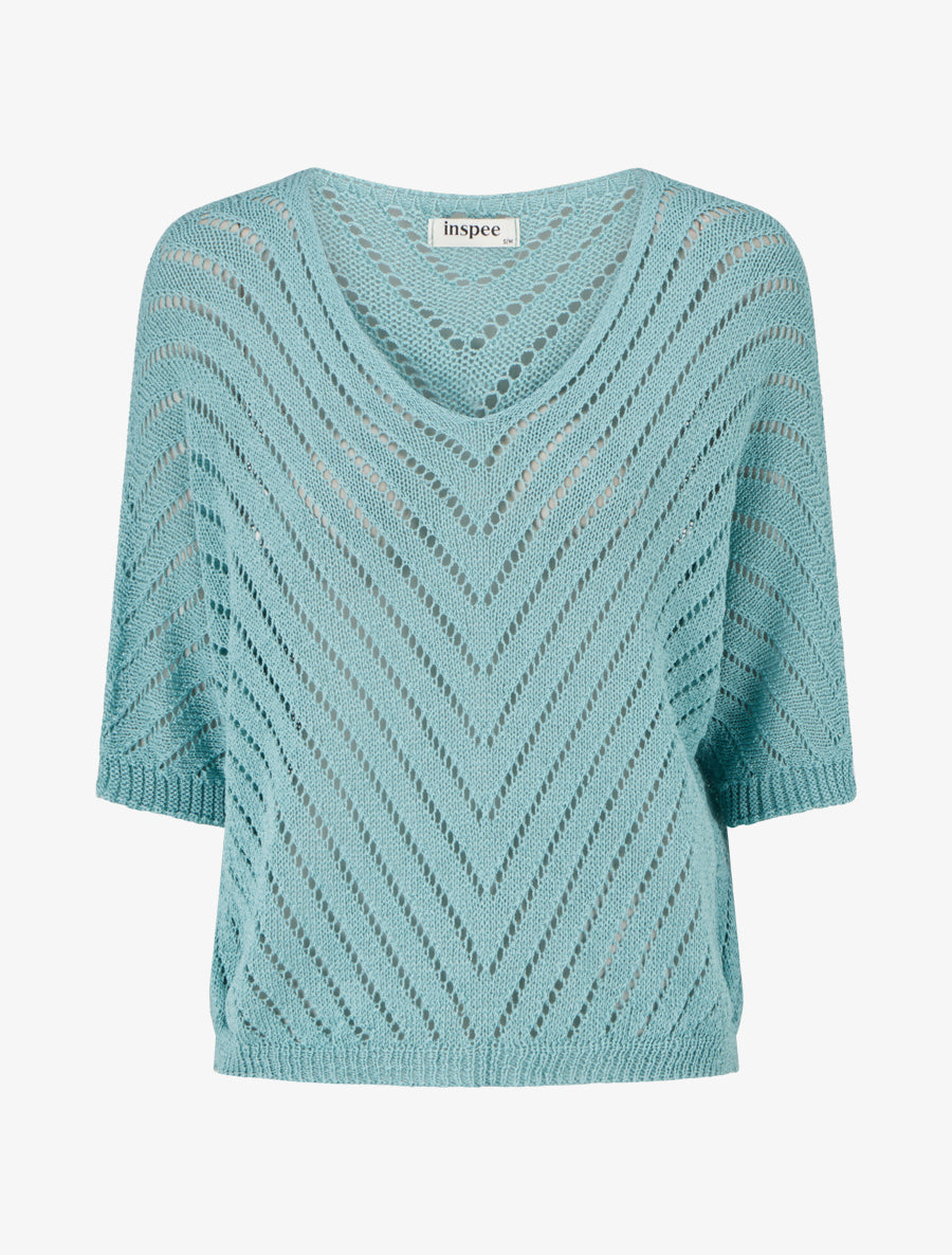 Pull en maille légère à col V - Turquoise - 1