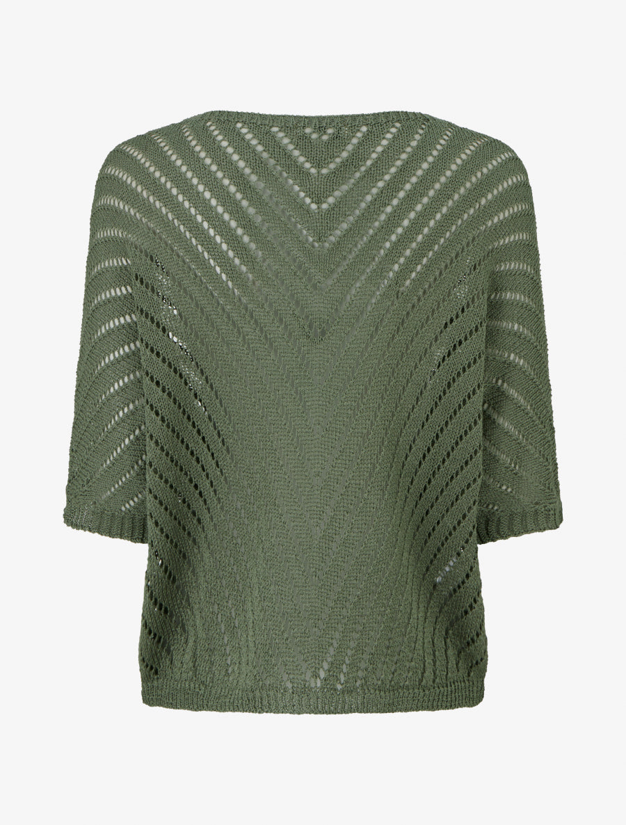 Pull en maille légère à col V - Kaki - 2