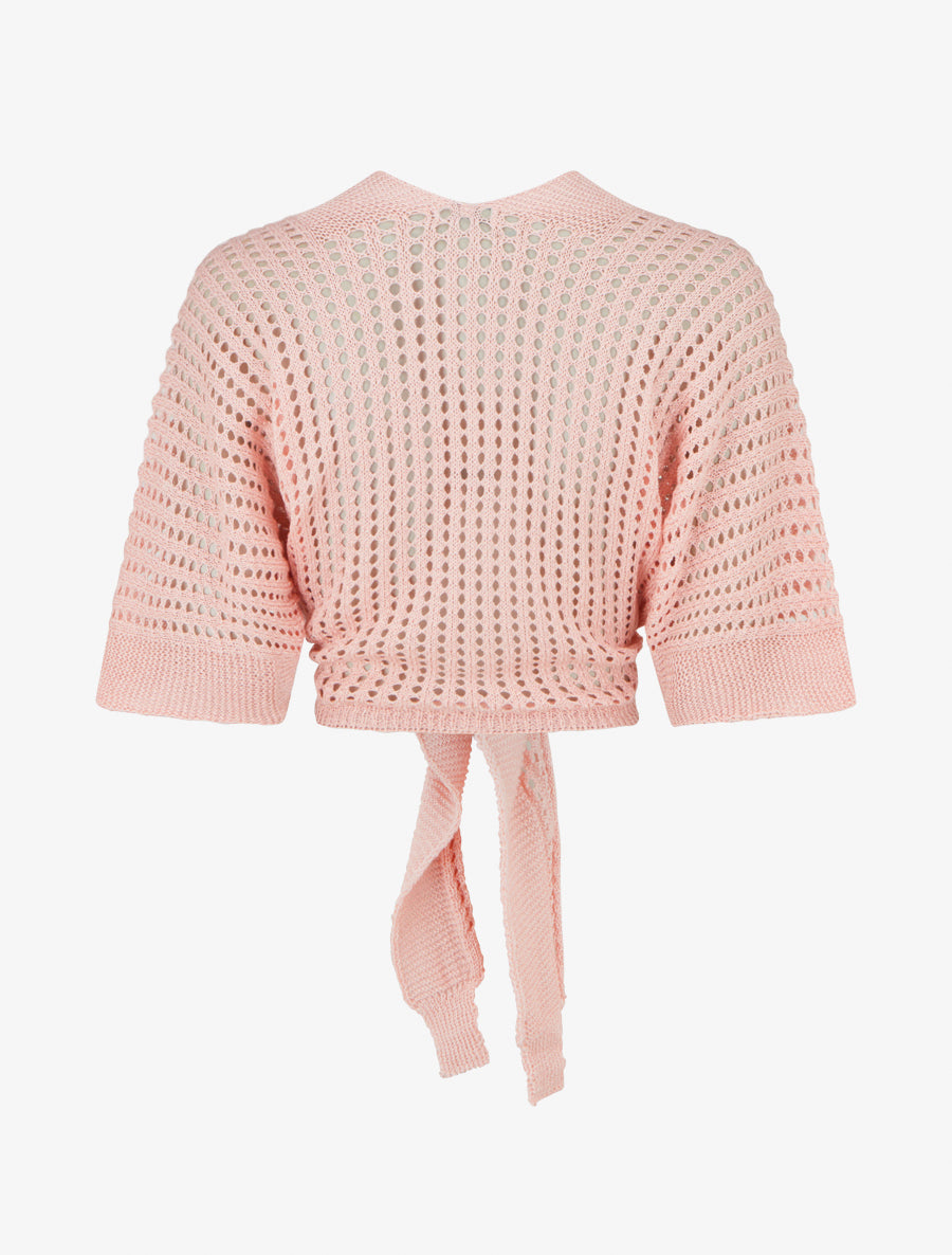 Gilet ajouré à nouer - Rose - 2