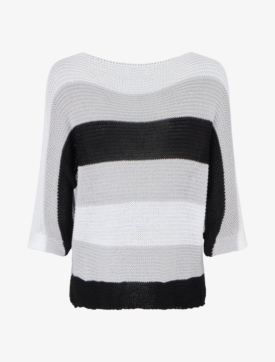 Pull ample à rayures et manches 3/4 - Noir - 2