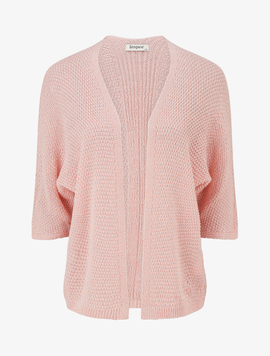 Gilet droit ouvert en maille - Rose - 1