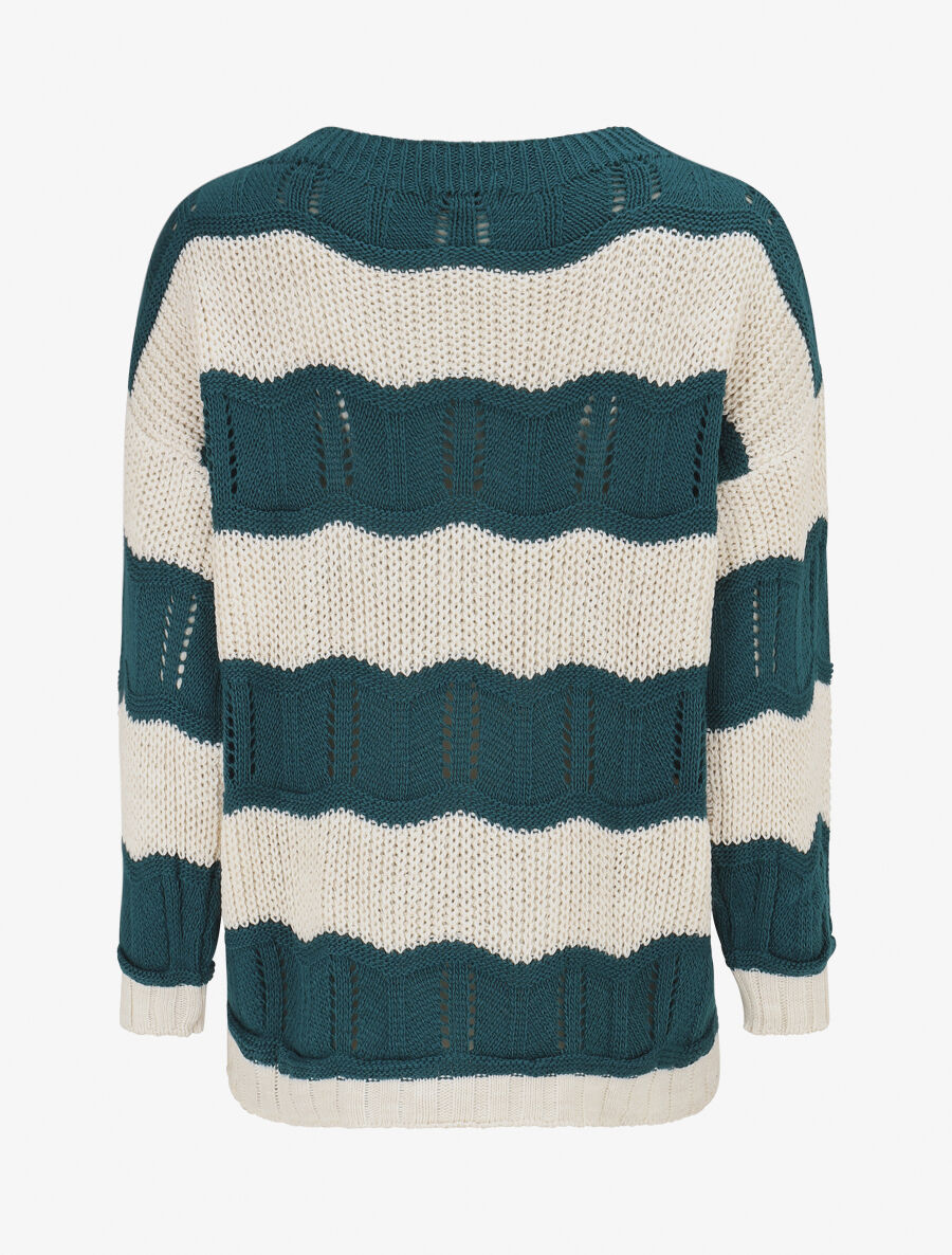 Pull en maille ajourée à rayures stylisées - Bleu pétrole - 2