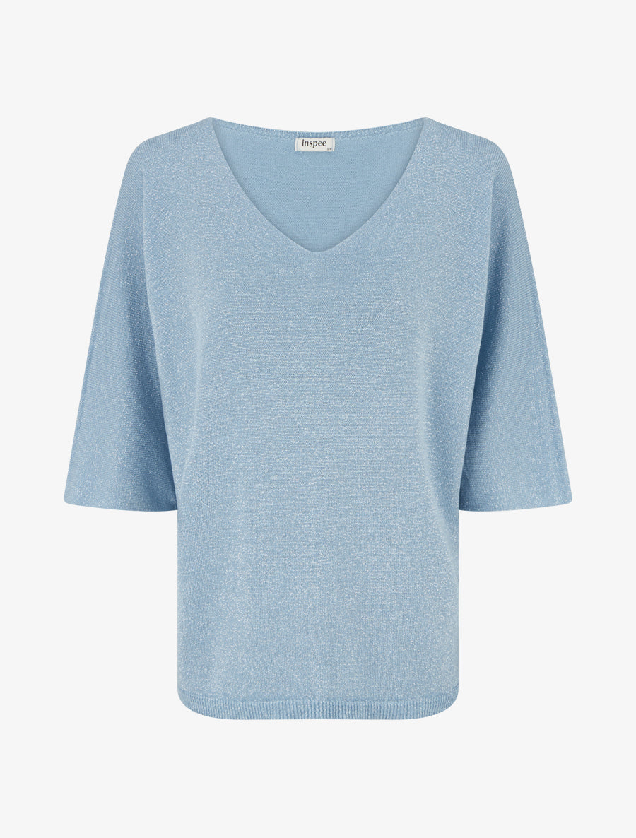 Pull fin irisé à manches 3/4 - Bleu ciel - 1