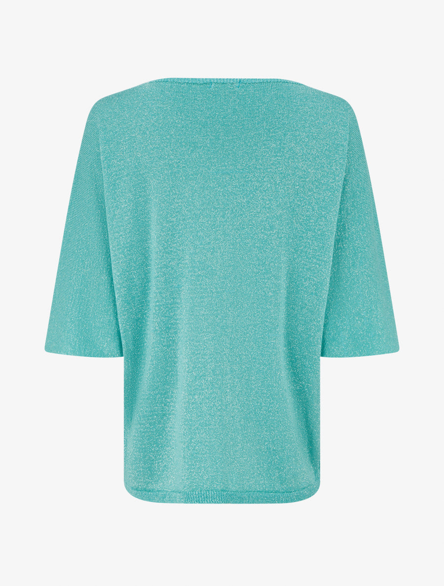 Pull fin irisé à manches 3/4 - Turquoise - 2