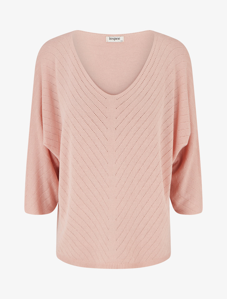 Pull fin uni à lignes ajourées - Rose - 1