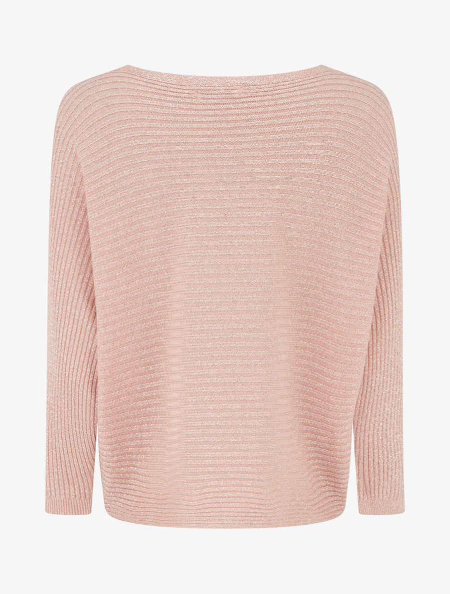 Pull fin irisé à manches longues chauves-souris - Rose - 2