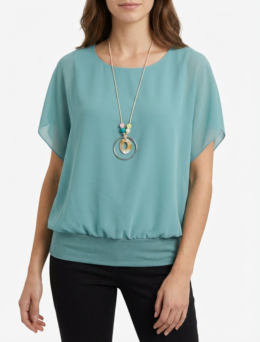 Effen top met korte mouwen - Watergroen