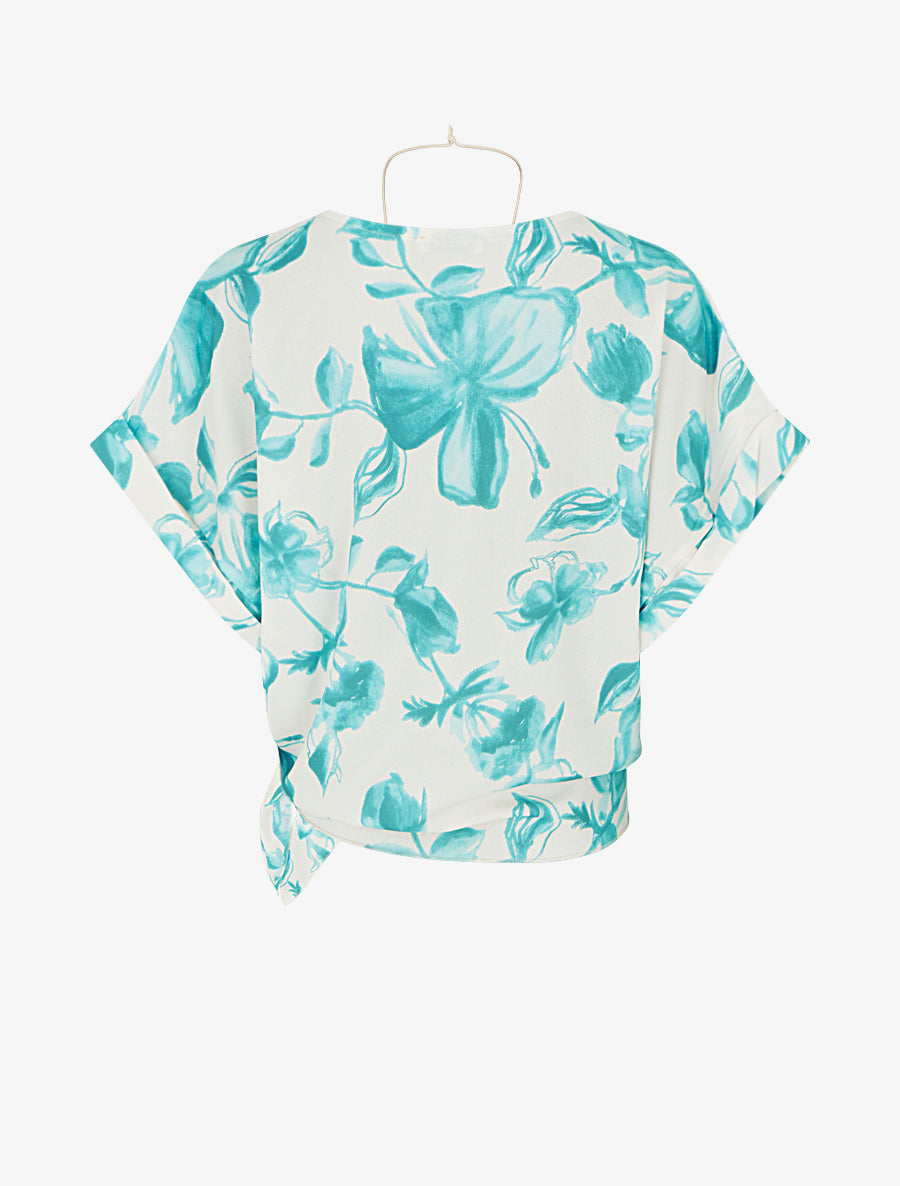 Top imprimé floral à nouer - Turquoise - 2