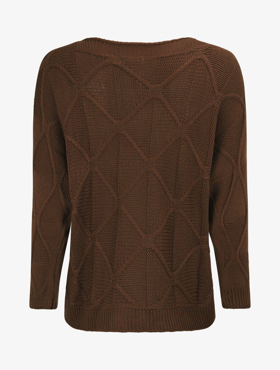 Pull en maille à losanges - Marron - 2