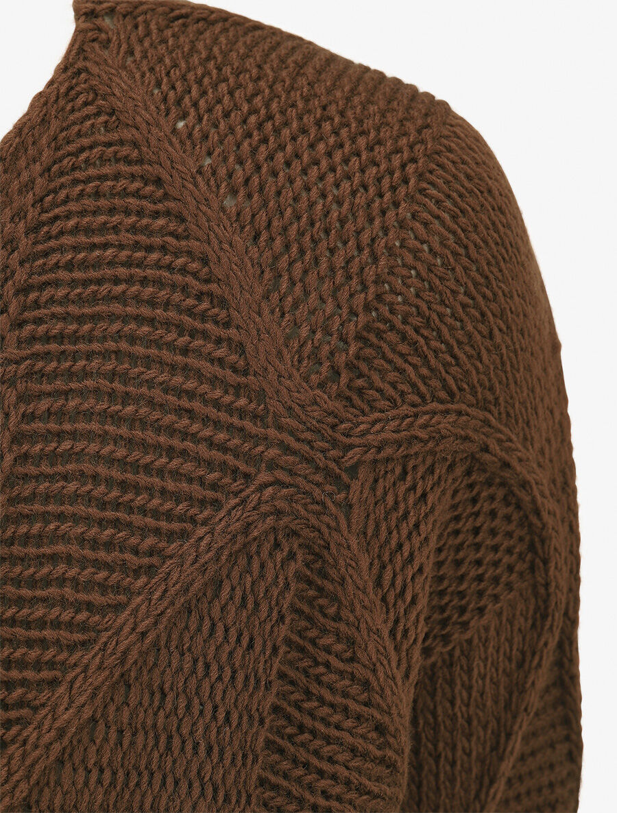 Pull en maille à losanges - Marron - 3