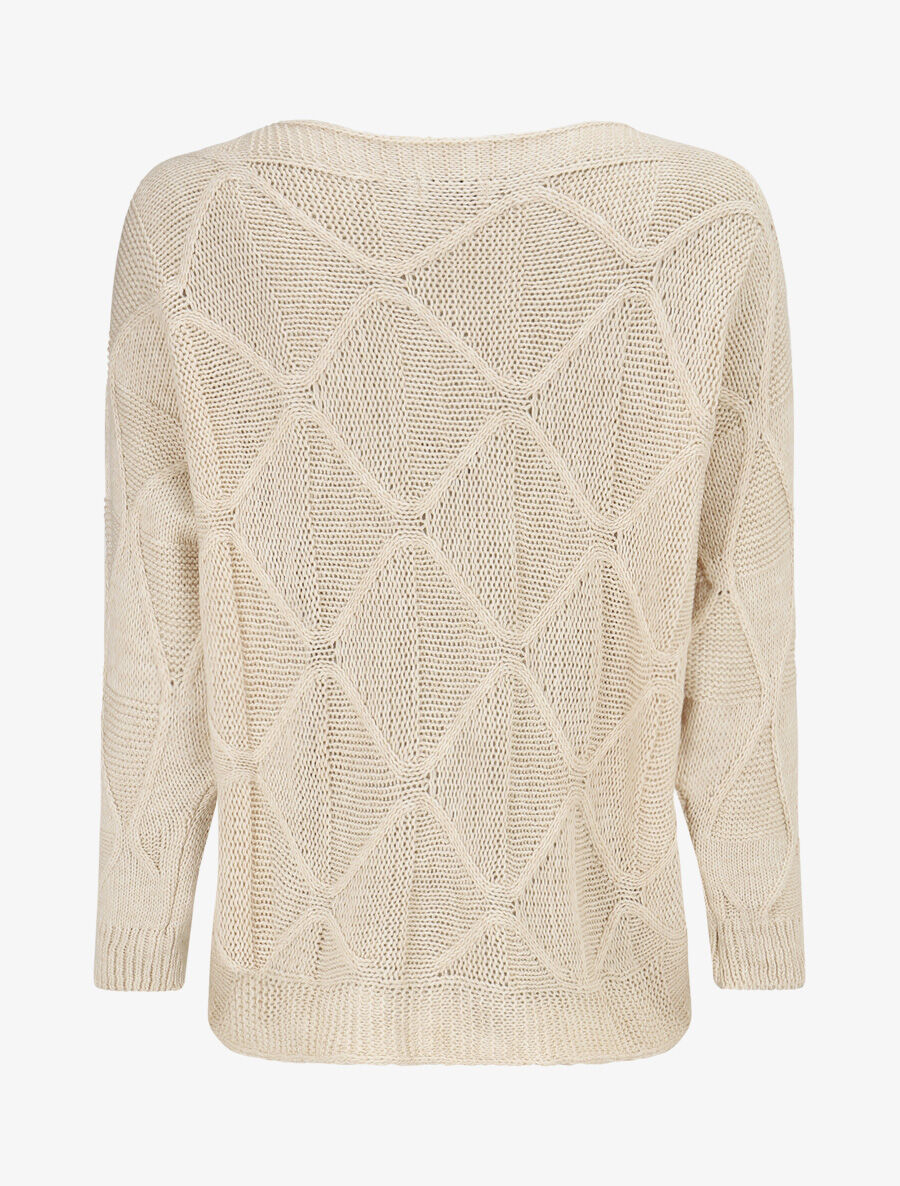 Pull en maille à losanges - Beige - 2