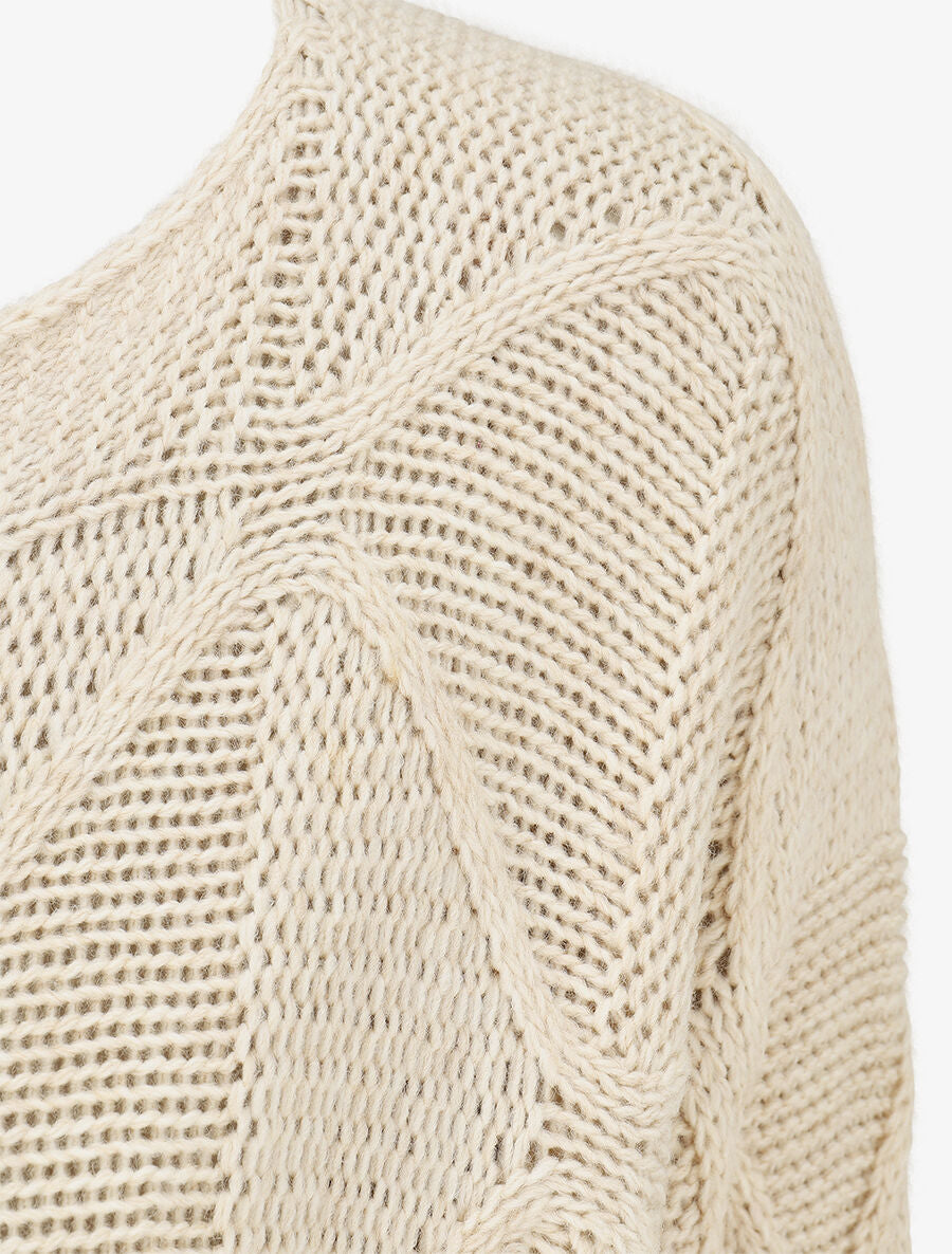 Pull en maille à losanges - Beige - 3