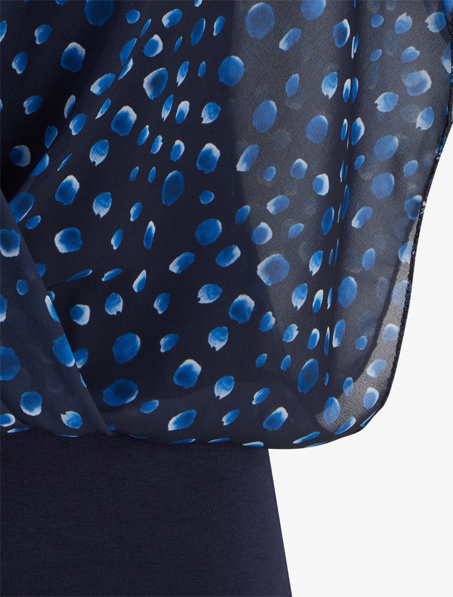 Top imprimé petits ronds à manches volantées - Marine - 3