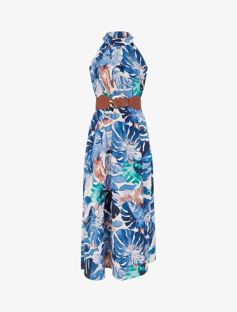 Robe longues sans manches imprimé tropical - Marine - 1