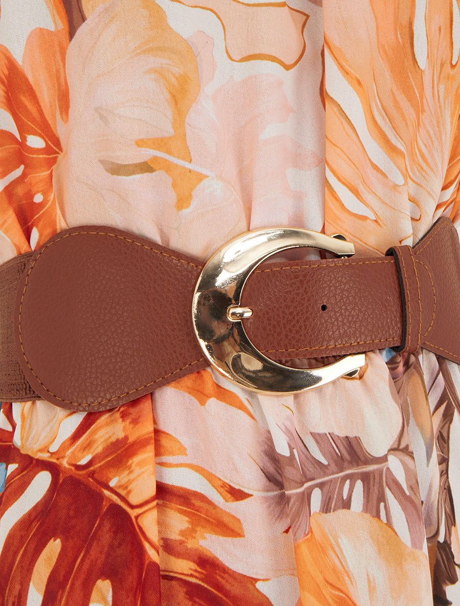Robe longues sans manches imprimé tropical - Orange - 3