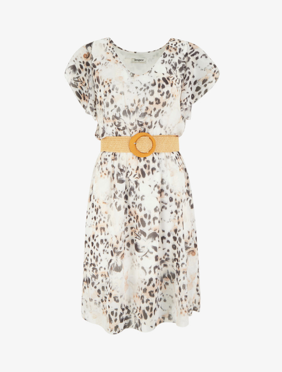 Robe à mancherons volantés imprimé léopard et fleurs - Noir - 1