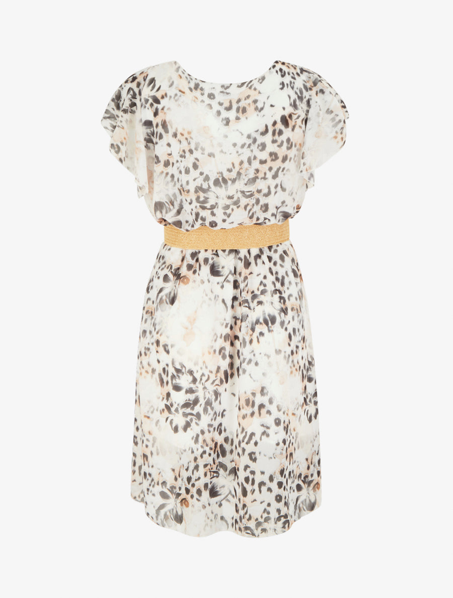 Robe à mancherons volantés imprimé léopard et fleurs - Noir - 2