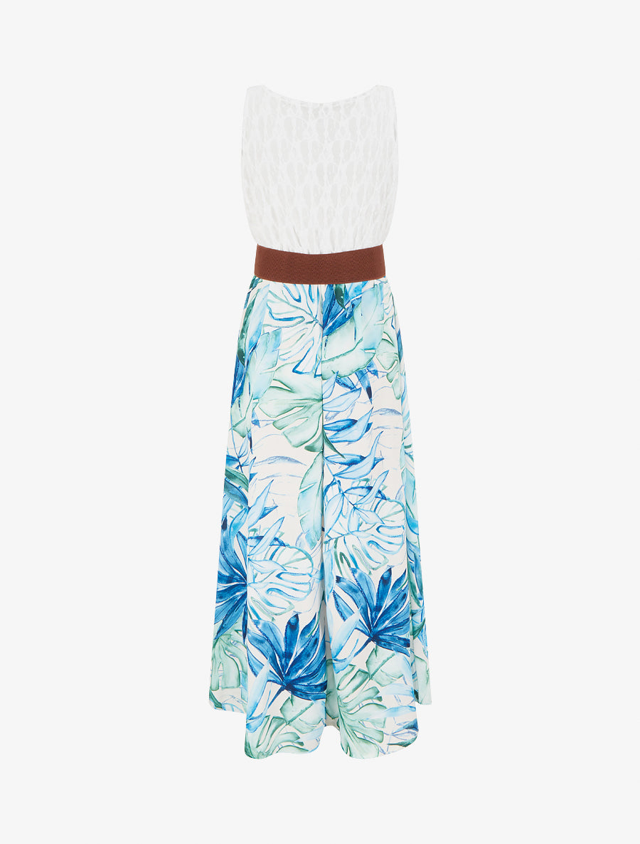 Robe longue à imprimé tropical et bretelles simili - Bleu - 2