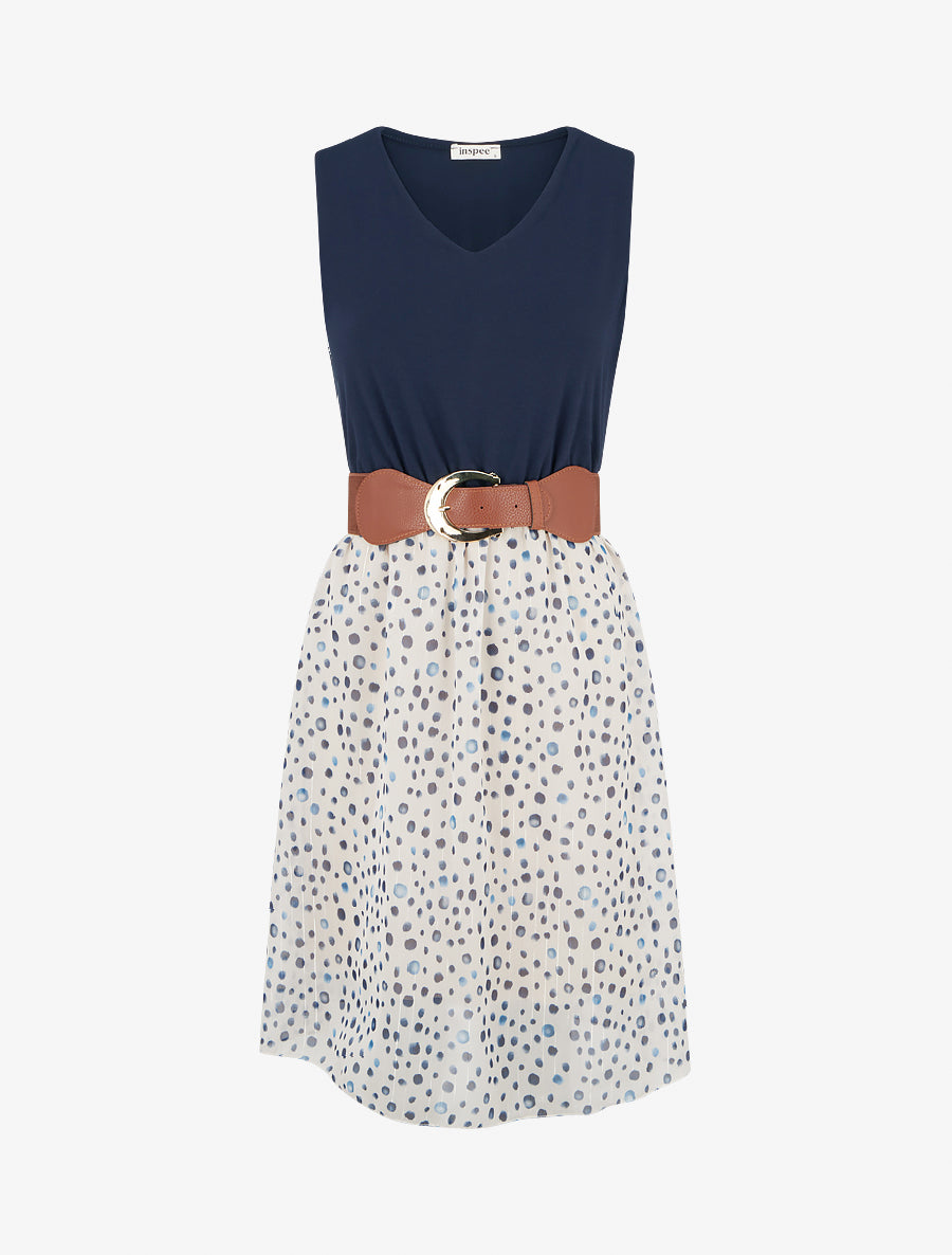 Robe coupe évasée imprimé pois fantaisies - Marine - 1