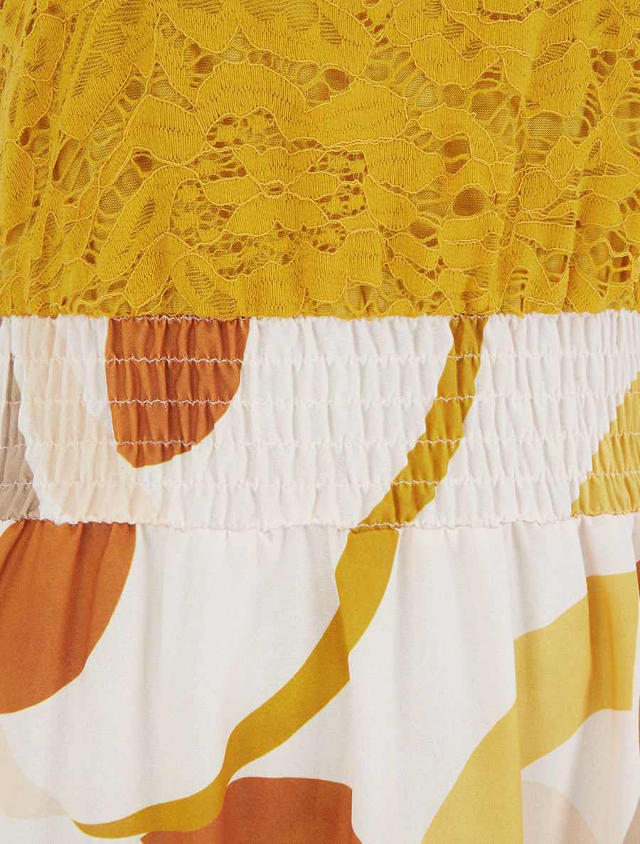 Robe imprimé abstrait à bretelles en crochet - Jaune moutarde - 3