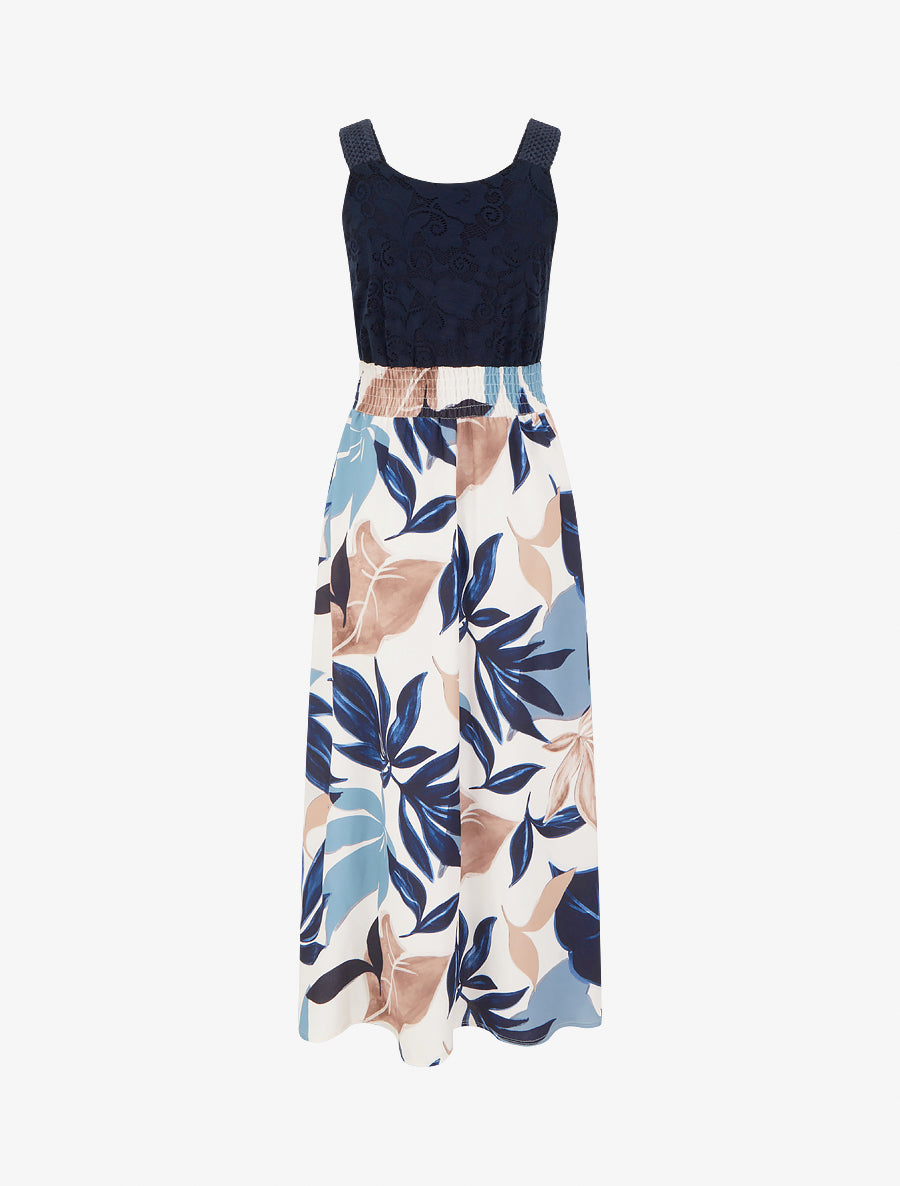 Robe imprimé fantaisie à bretelles en crochet - Marine - 2