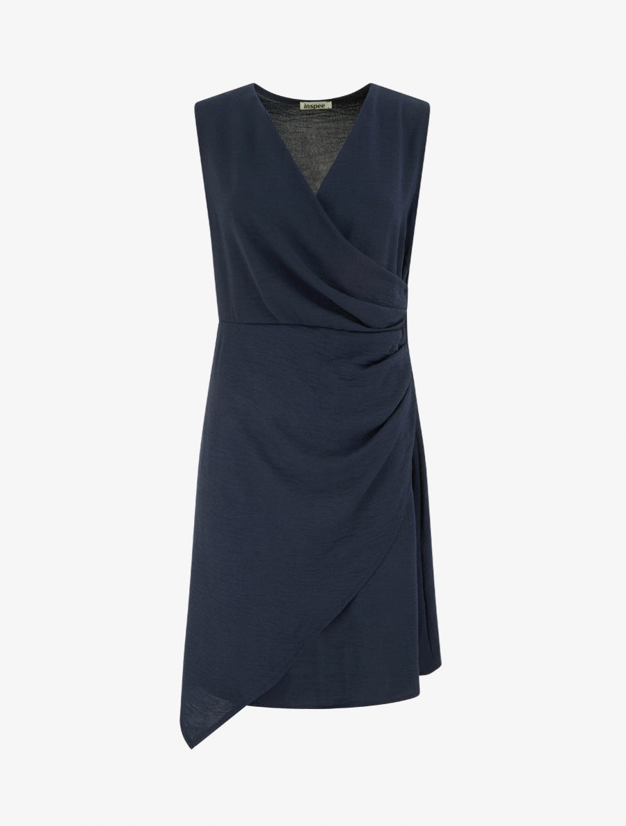 Robe sans manches style portefeuille - Marine - 1