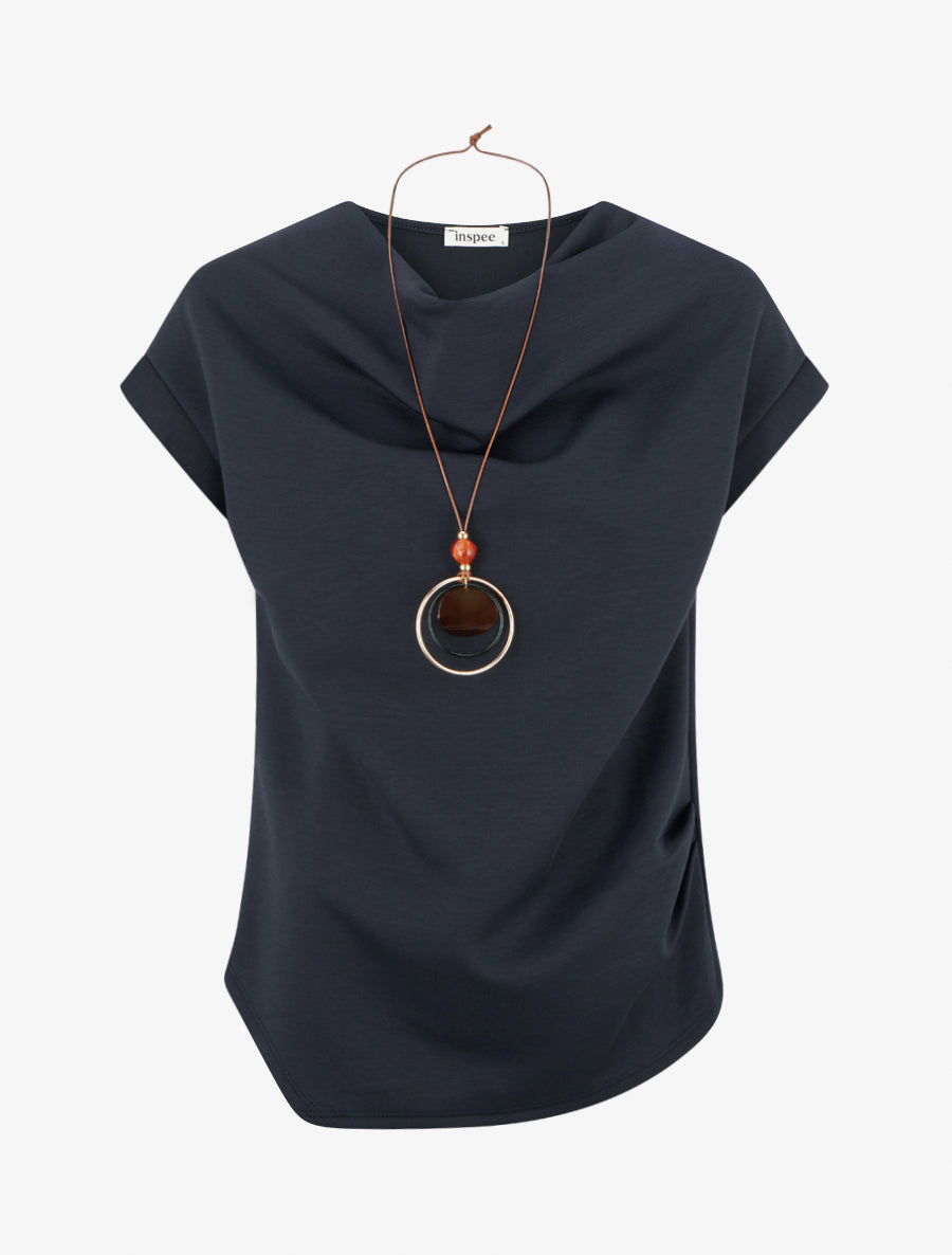 Top manches courtes à col bénitier - Marine - 1