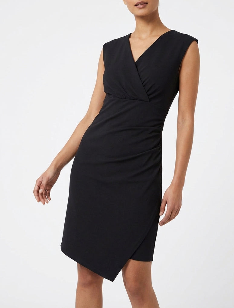 Mouwloze effen overslagjurk - Zwart