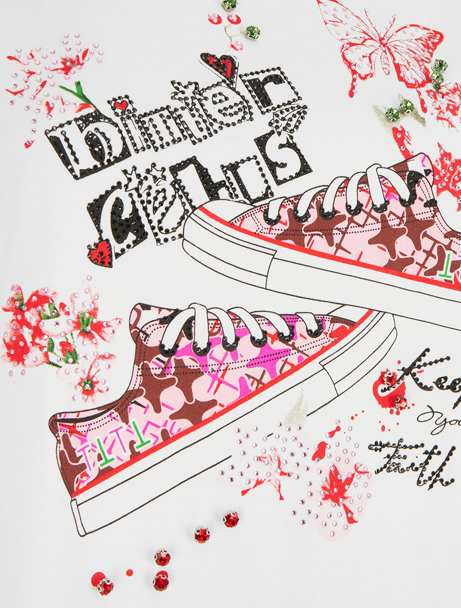 T-shirt motif baskets et papillons - Blanc - 3