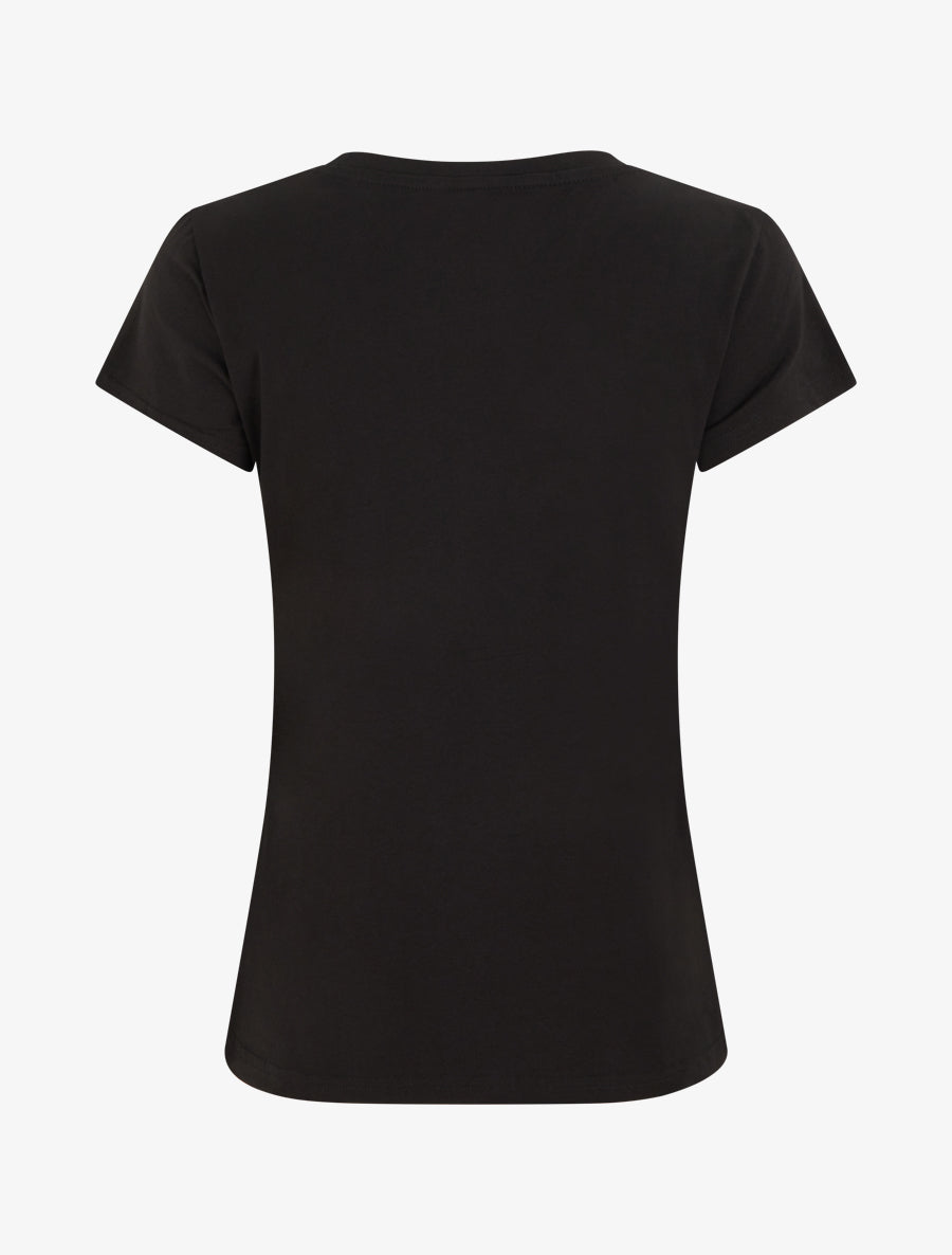 T-shirt à message et motif fleurs strassés - Noir - 2