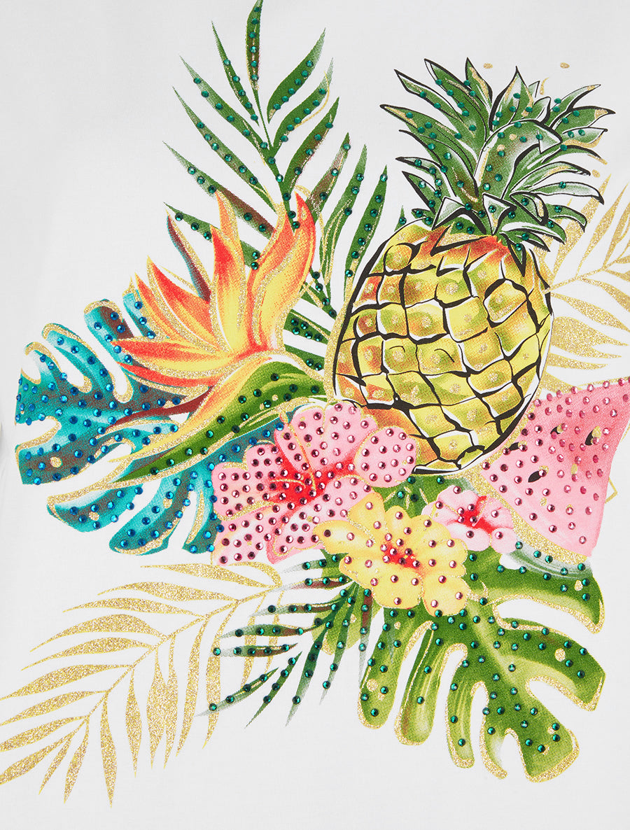 T-shirt imprimé fruits et strass - Blanc - 3
