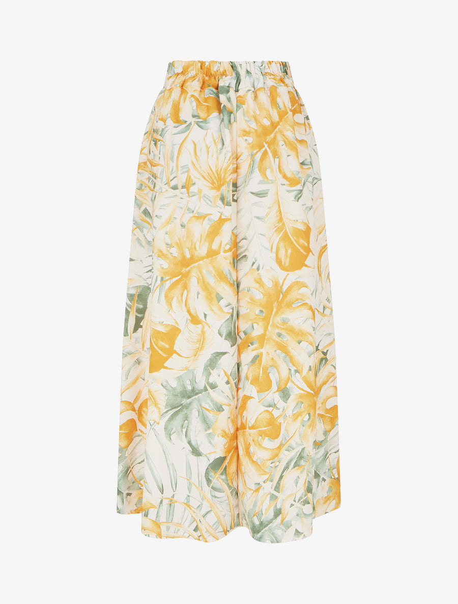 Jupe fluide longue à imprimé feuilles stylisées - Jaune - 2