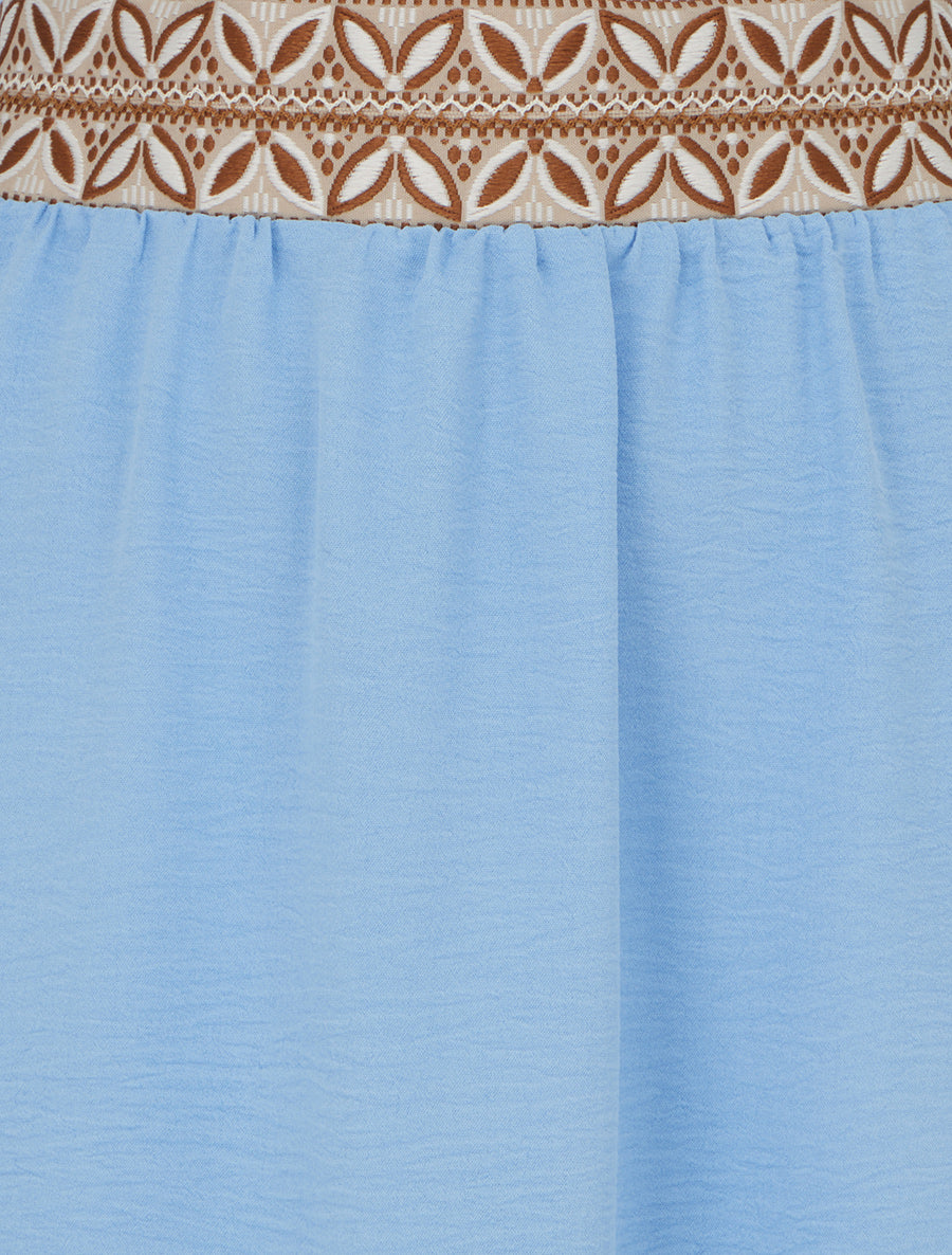 Jupe fluide longue à bande imprimé - Bleu ciel - 3