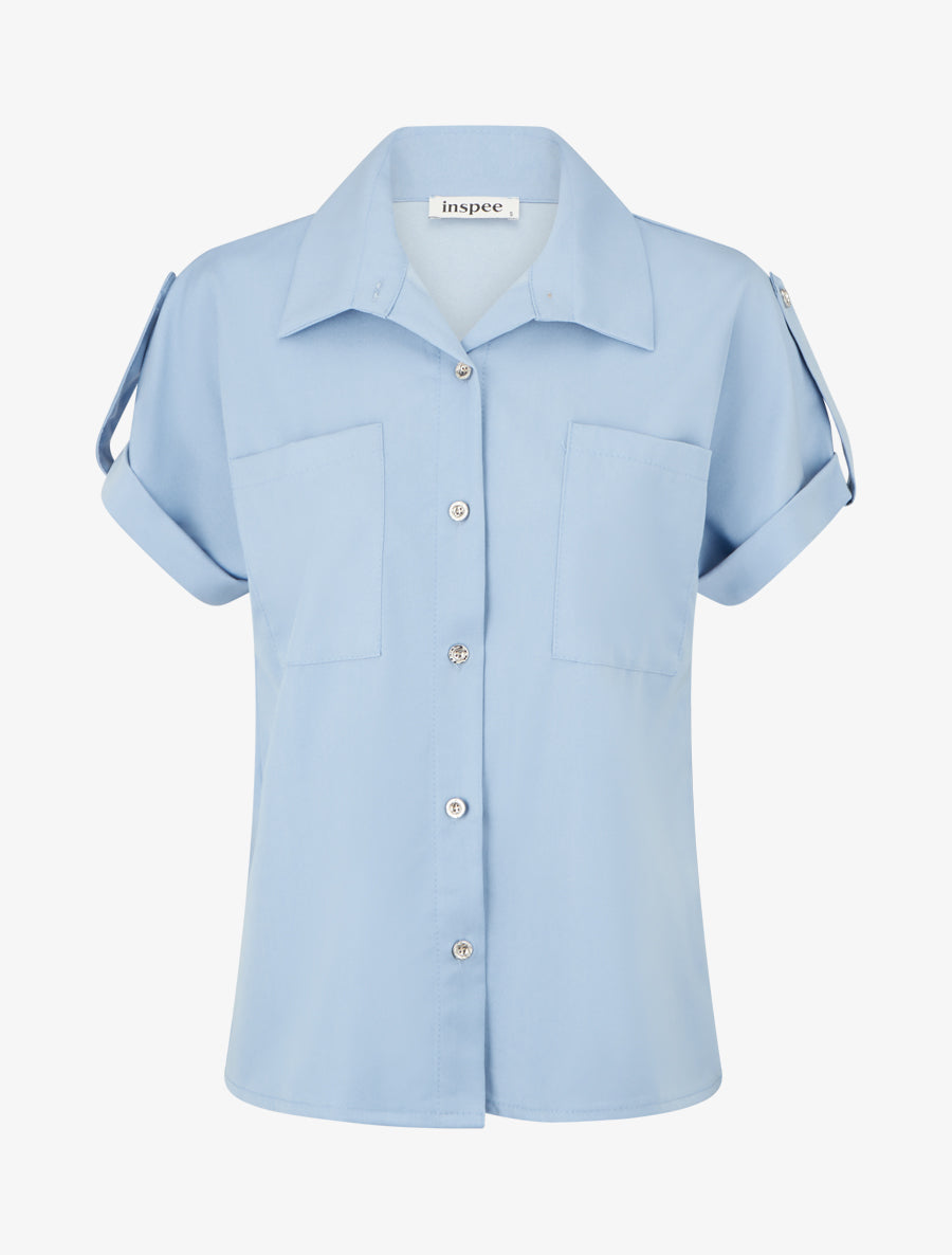 Chemise uni à poches - Bleu ciel - 1