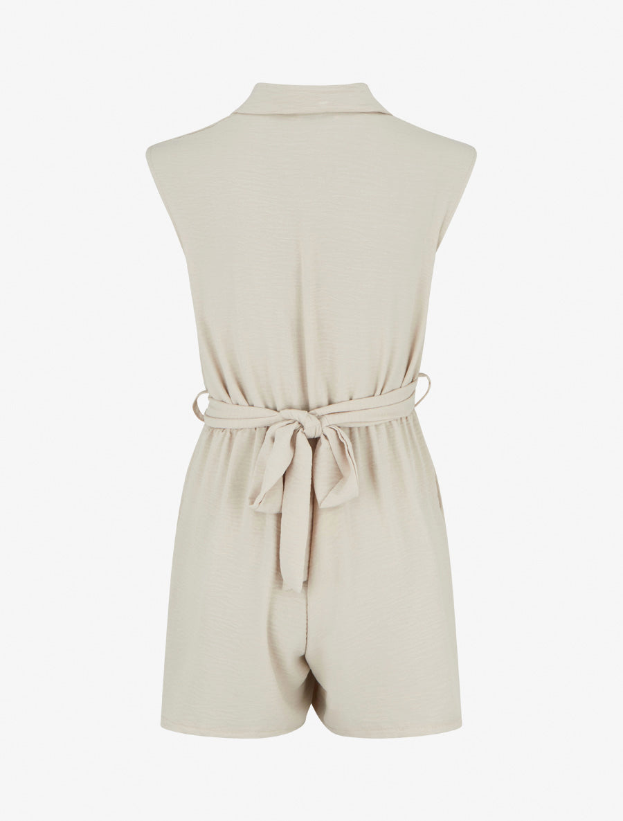 Combishort sans manches à pans croisés - Beige - 2