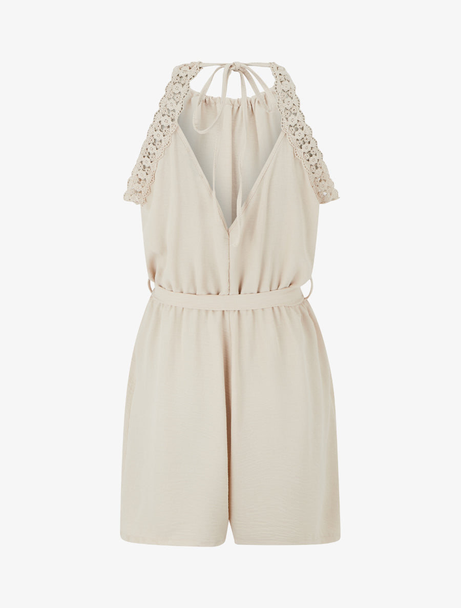 Combishort à dentelle et dos ouvert - Beige - 2
