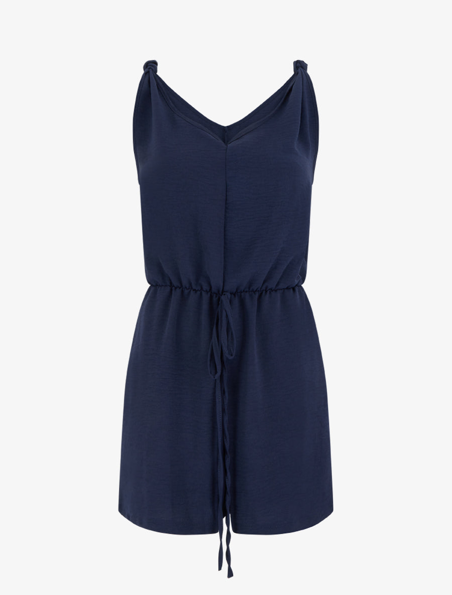 Combishort uni à taille élastiquée - Marine - 1