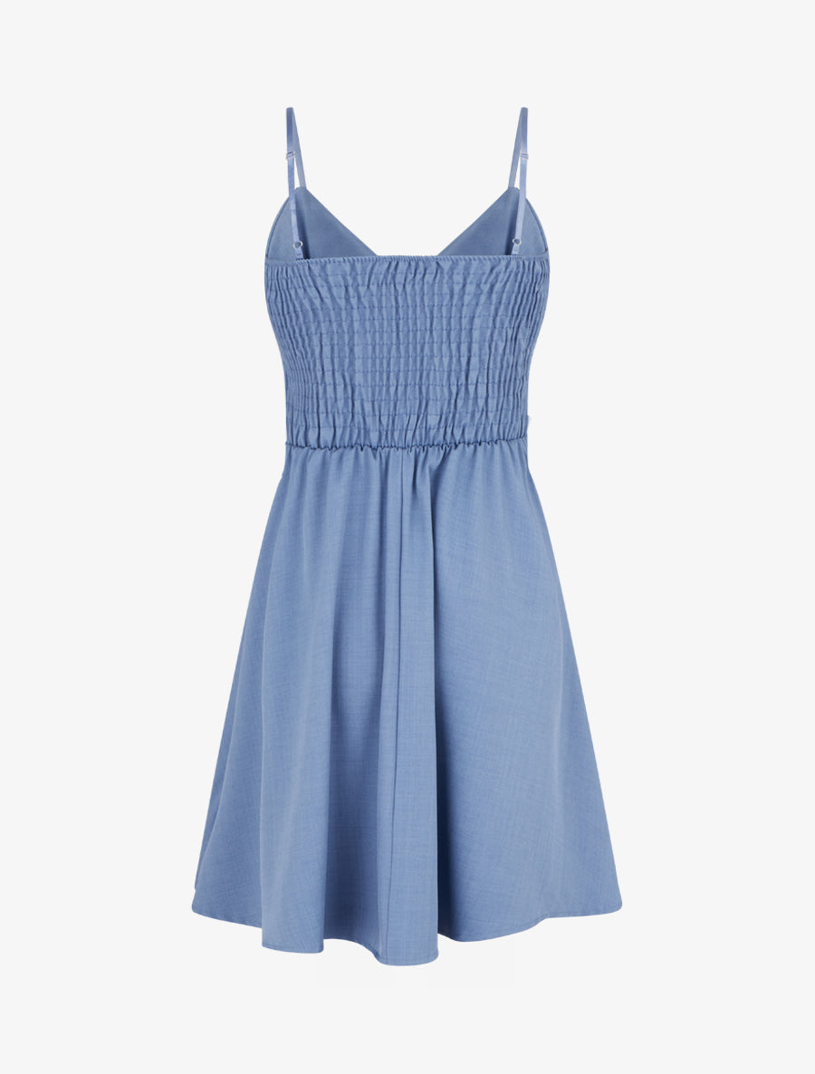 Robe patineuse unie à fines bretelles - Bleu - 2