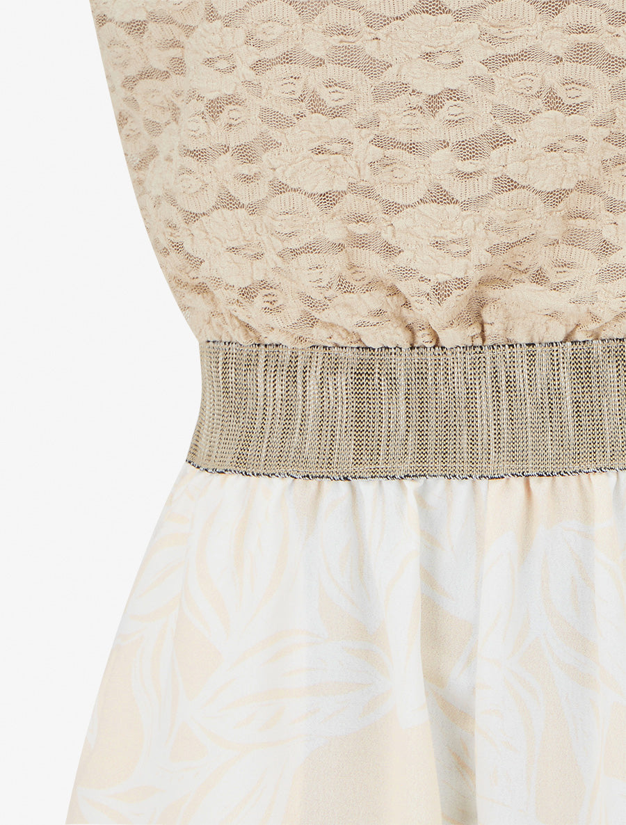 Combishort imprimé floral à buste en dentelle - Beige - 3