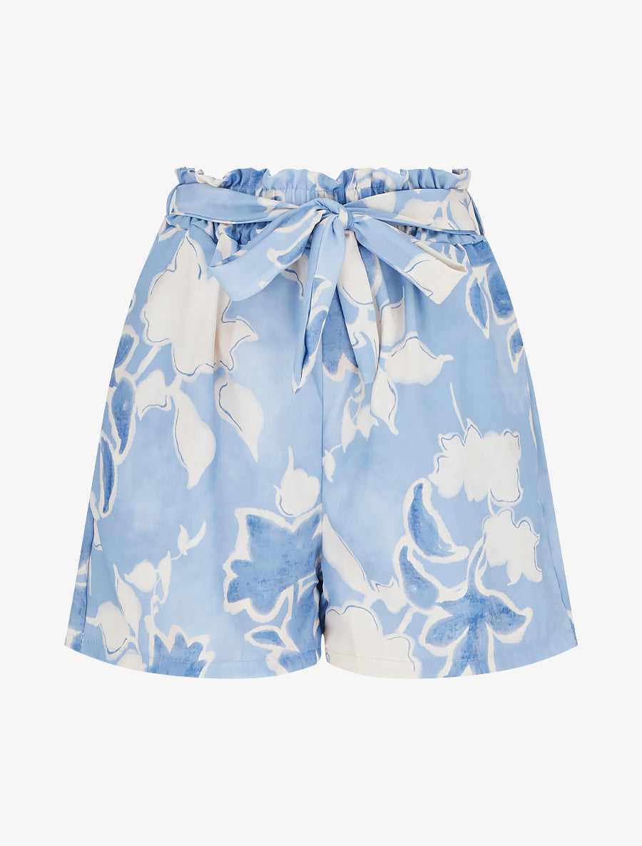 Short fluide à imprimé floral - Bleu ciel - 1