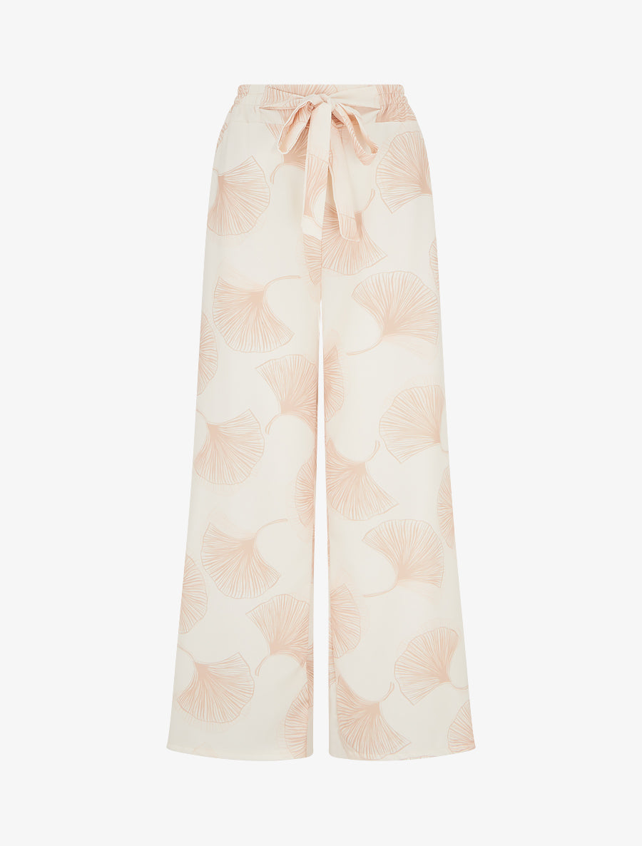 Pantalon fluide imprimé ginko - Beige - 1