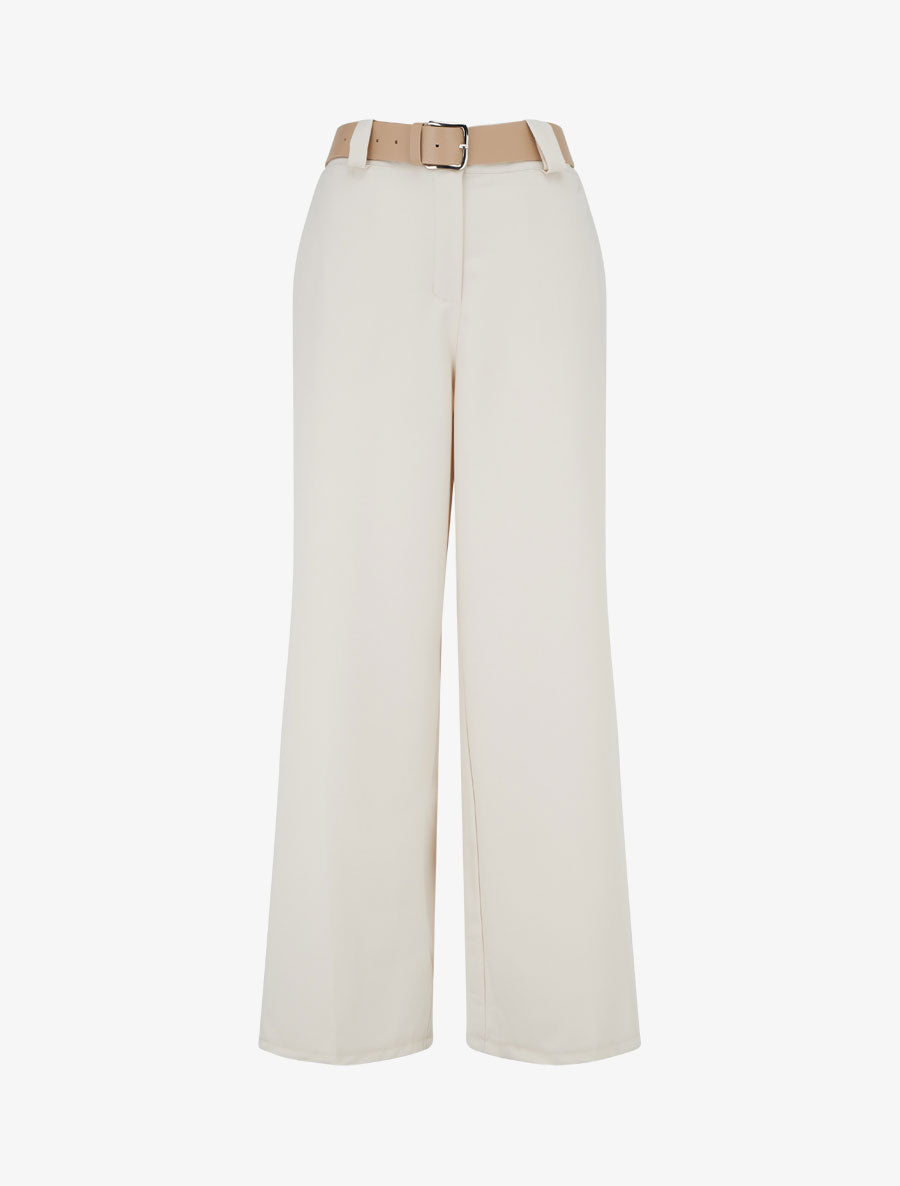 Effen rechte elastische broek - Beige