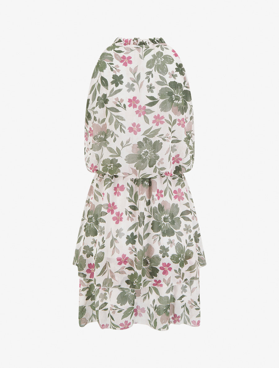 Robe imprimé fleuri à taille élastiquée - Kaki - 2