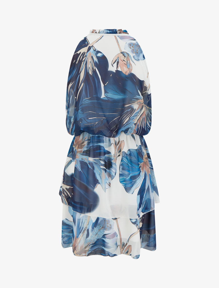 Robe imprimé floral à taille élastiquée - Marine - 2